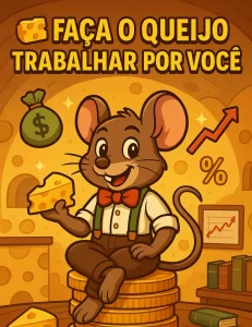 Viver de dividendos: rato investidor fazendo o queijo (dinheiro) trabalhar, liberdade financeira.