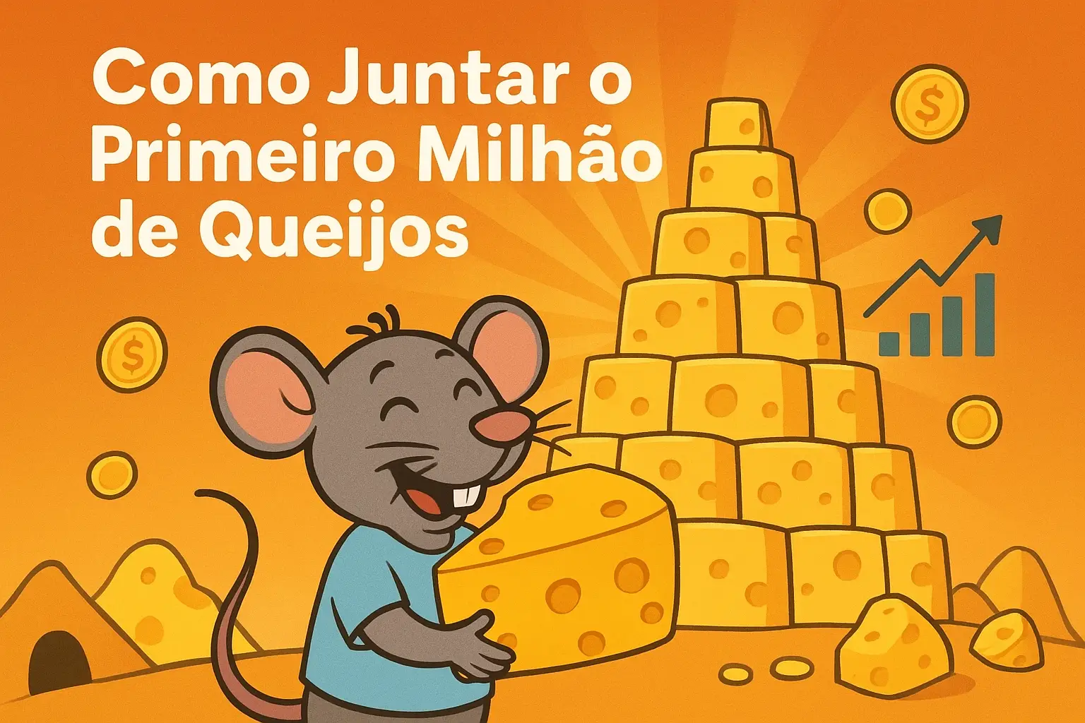 Vini Ratone segurando queijo diante de montanha de queijos — como juntar o primeiro milhão